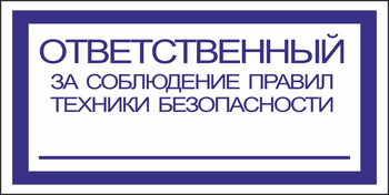 B44 ответственный за соблюдение правил тб (пластик, 200х100 мм) - Знаки безопасности - Вспомогательные таблички - vektorb.ru