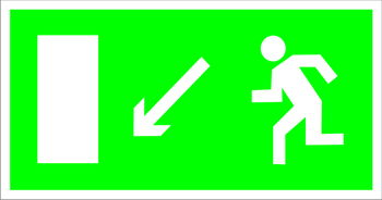 E08 направление к эвакуационному выходу налево вниз (пленка, 300х150 мм) - Знаки безопасности - Эвакуационные знаки - vektorb.ru